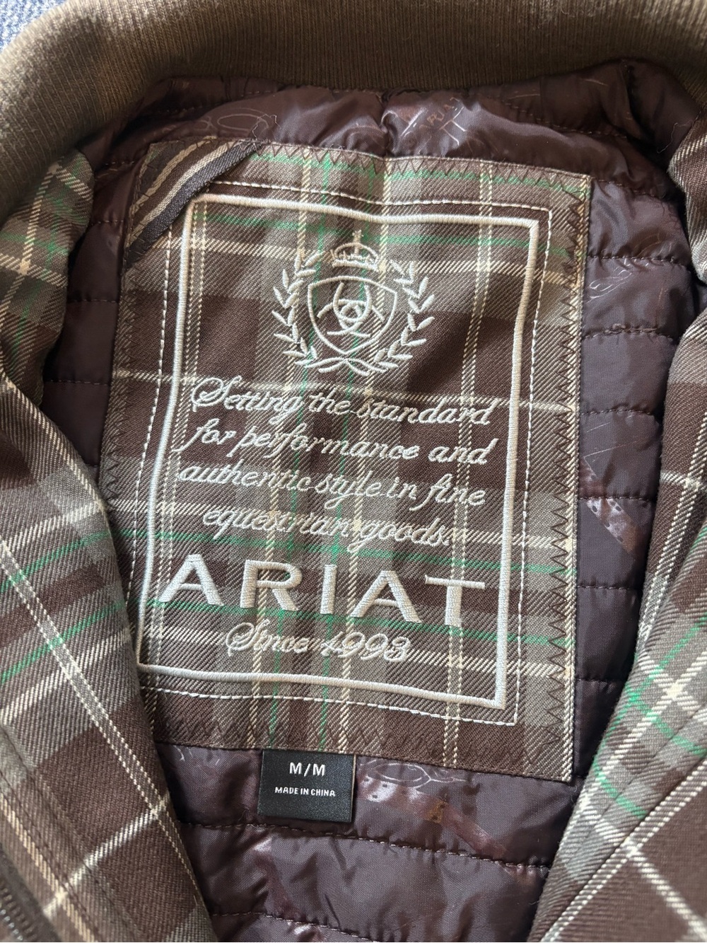 Ariat Men's Brown Plaid Jacket with Green Accents